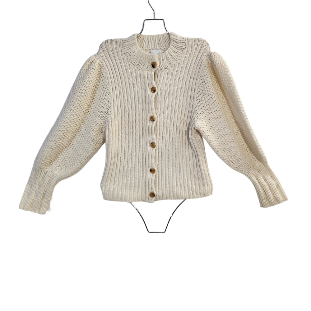 TSE Wool Cashmere Blend Button Dowm Ivory White Balloon Sleeve Knit Sweater - Picture 12 of 12